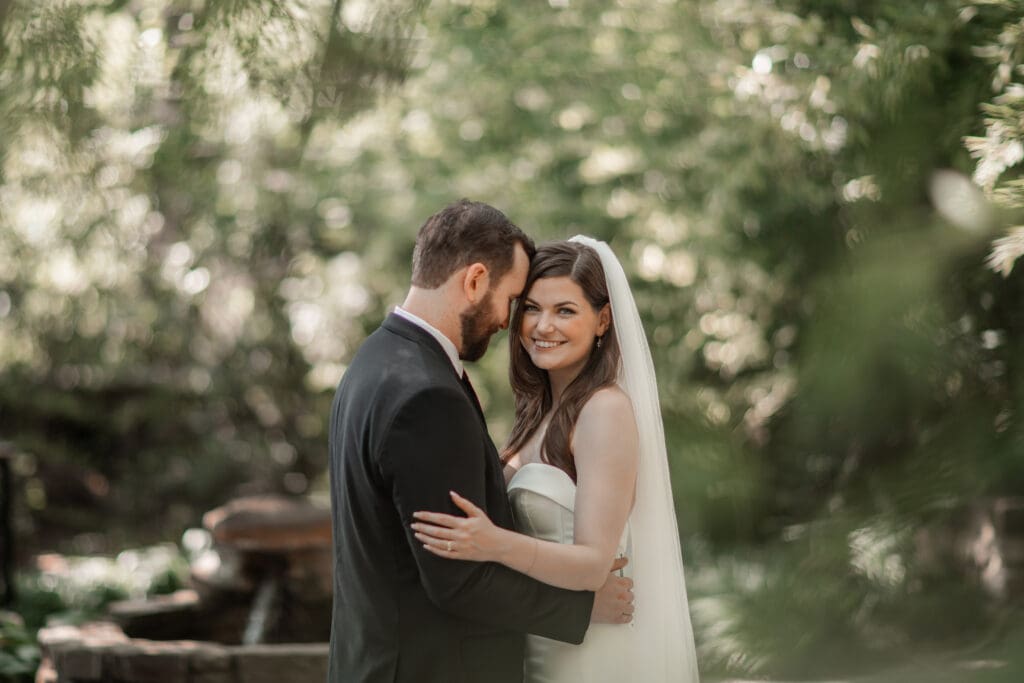 bride and groom wedding portraits at A&M gardens in Azle, TX