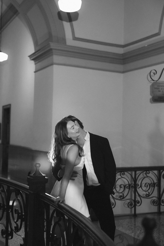 Bride and groom at the Tarrant County Courthouse, one of the best wedding venues in Dallas Fort Worth