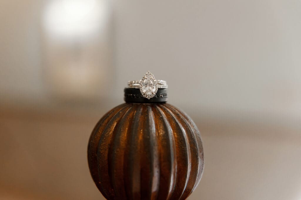 Detail shot of wedding rings for a Tarrant County Courthouse elopement in Fort Worth, Texas.