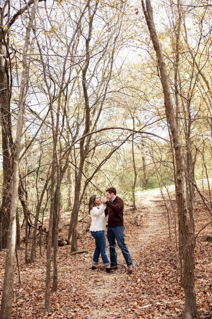 Wooded areas with soft light for Adriatica Village engagement photos