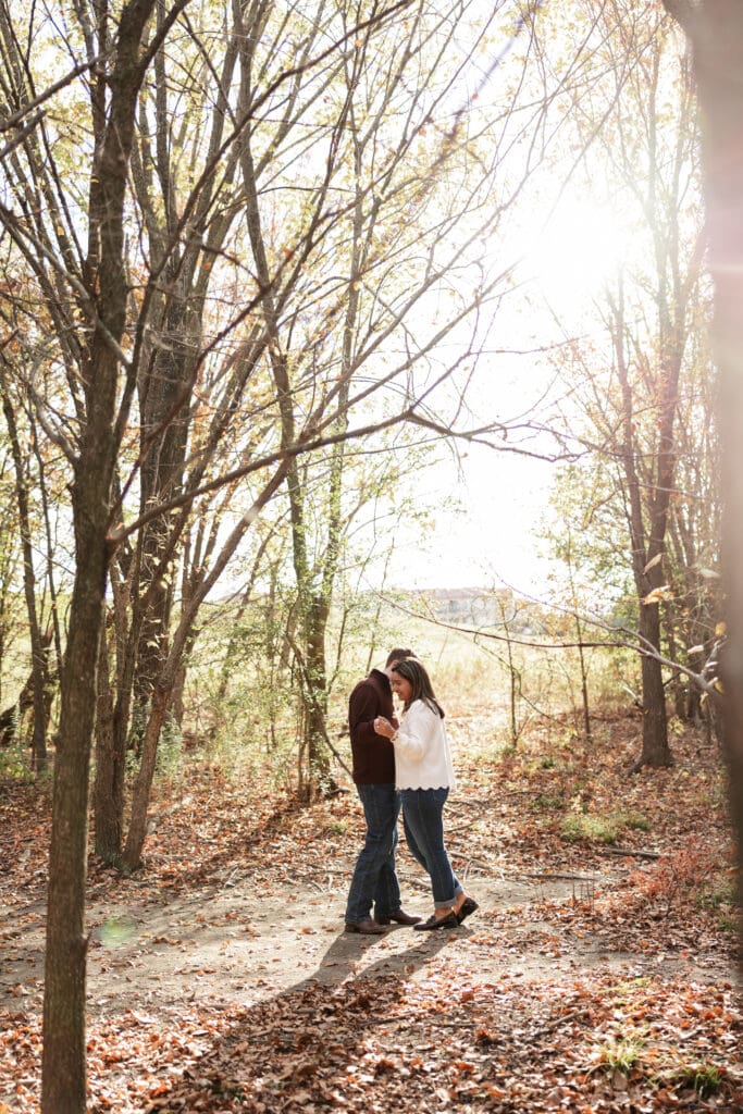 Wooded areas with soft light for Adriatica Village engagement photos