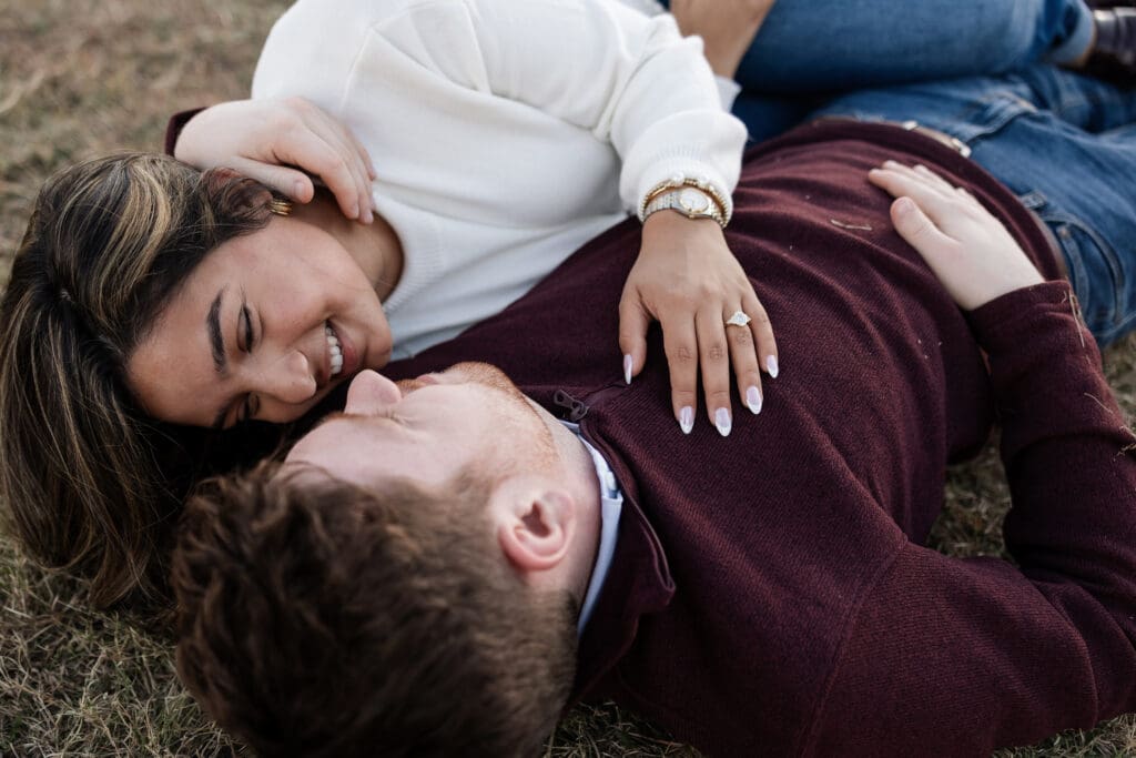 Playful couple portraits at Adriatica Village engagement photos session