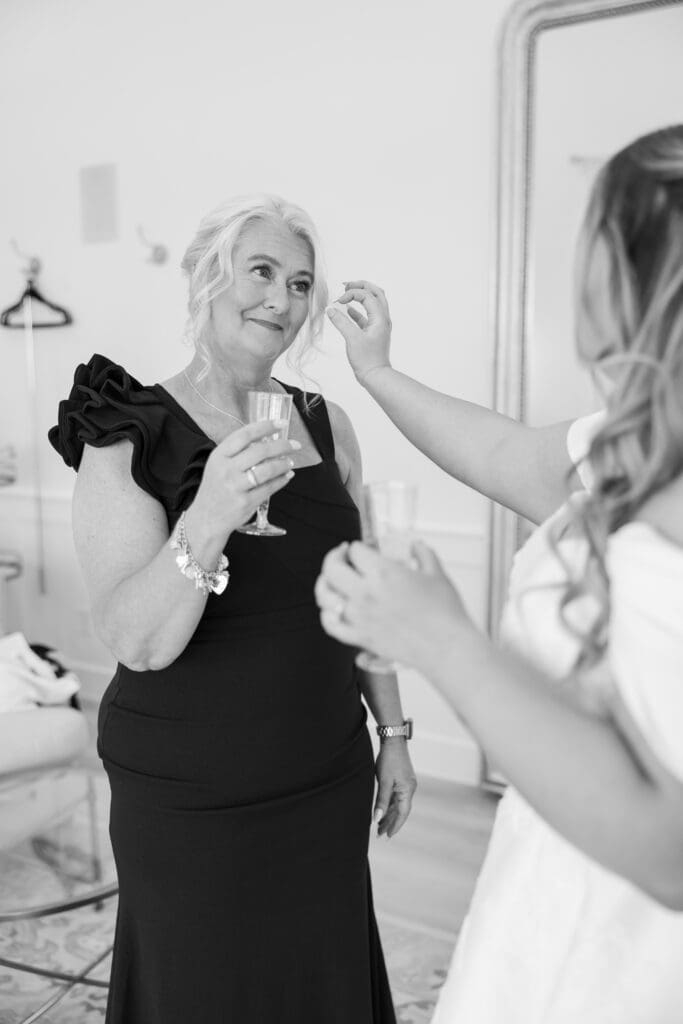 Bride and mother sharing an intimate moment at The Gardenia Venue in Valley View, TX