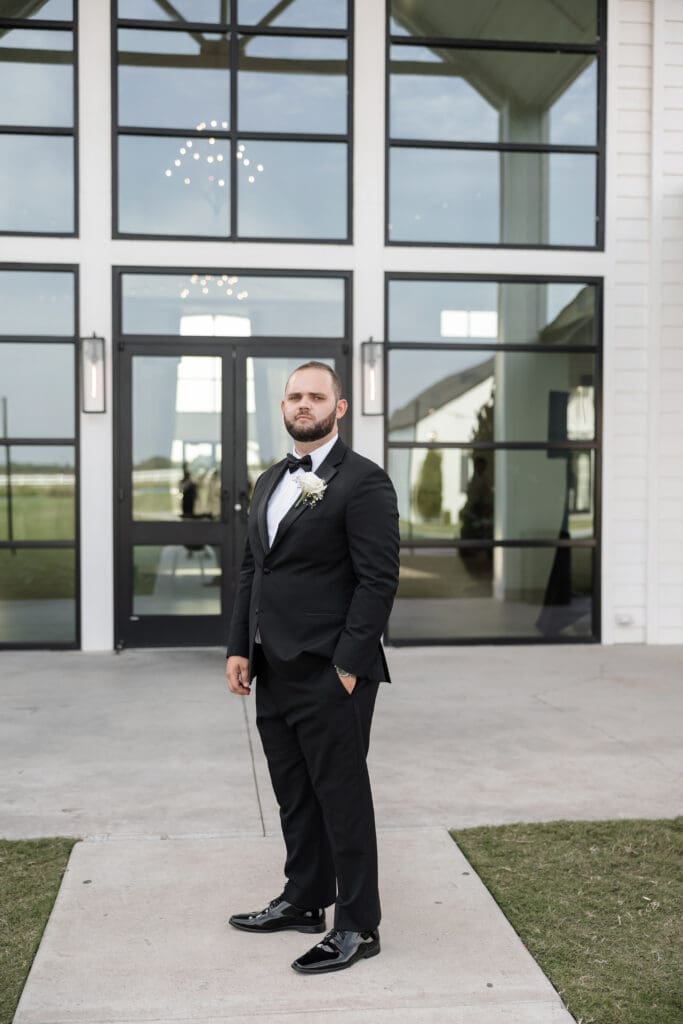 Groom portraits at The Gardenia Venue in Valley View, TX