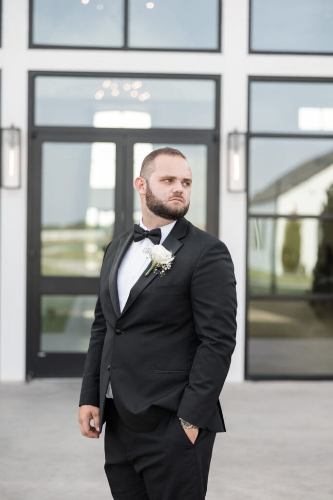 Groom portraits at The Gardenia Venue in Valley View, TX