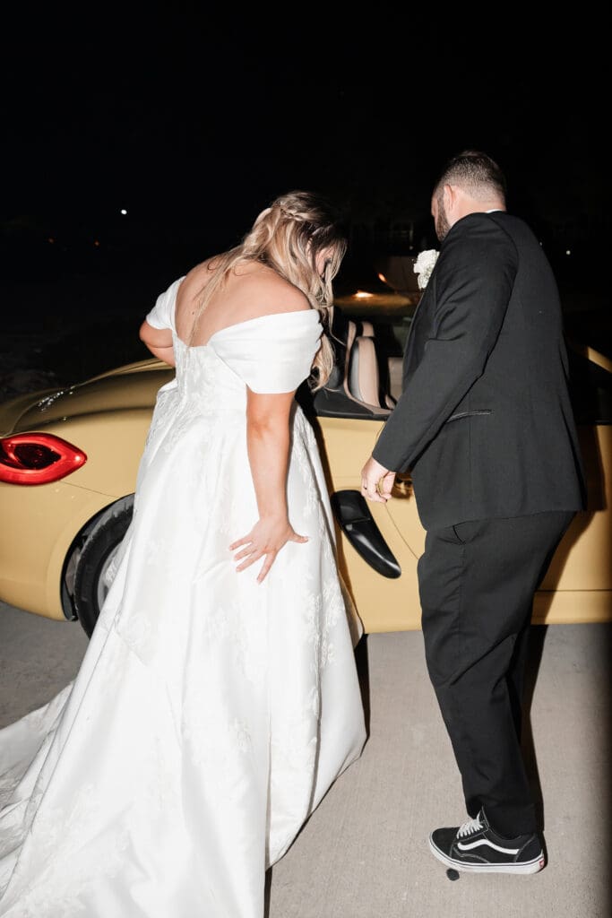 Bride and groom's grand exit with sparklers at The Gardenia Venue in Valley View, TX
