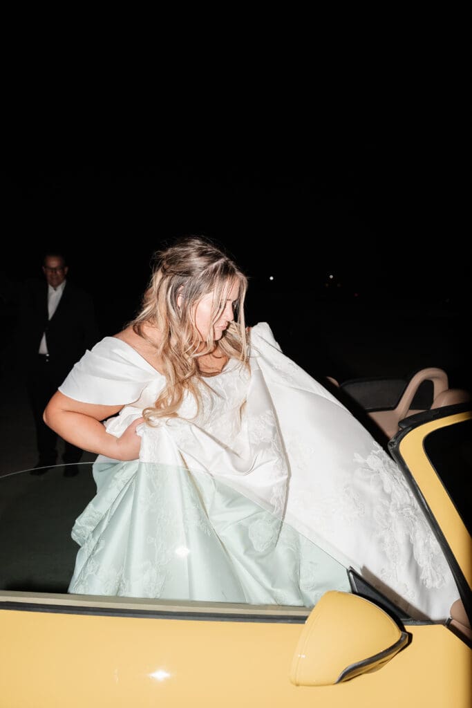 Bride and groom's grand exit with sparklers at The Gardenia Venue in Valley View, TX