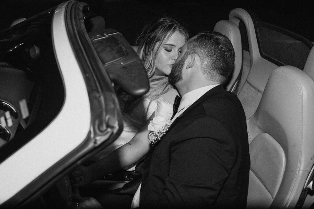 Bride and groom's getaway sports car at The Gardenia Venue in Valley View, TX