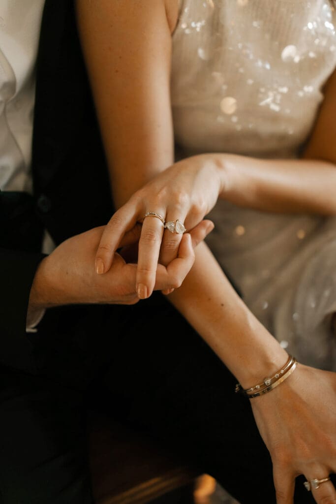 Close up of woman's engagement ring
