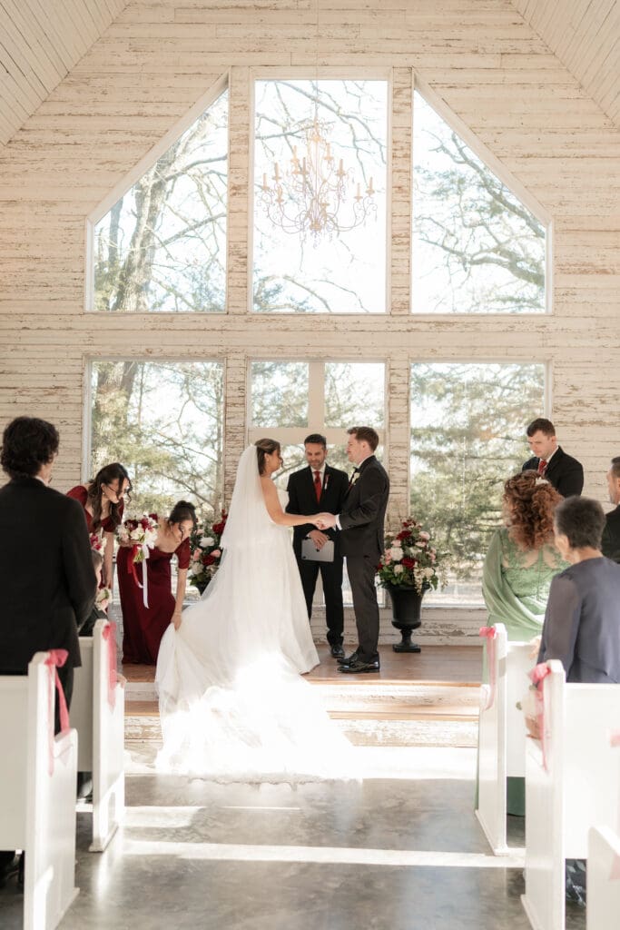 Bride and father walking do the aisle in the chapel at Soli Deo Gloria