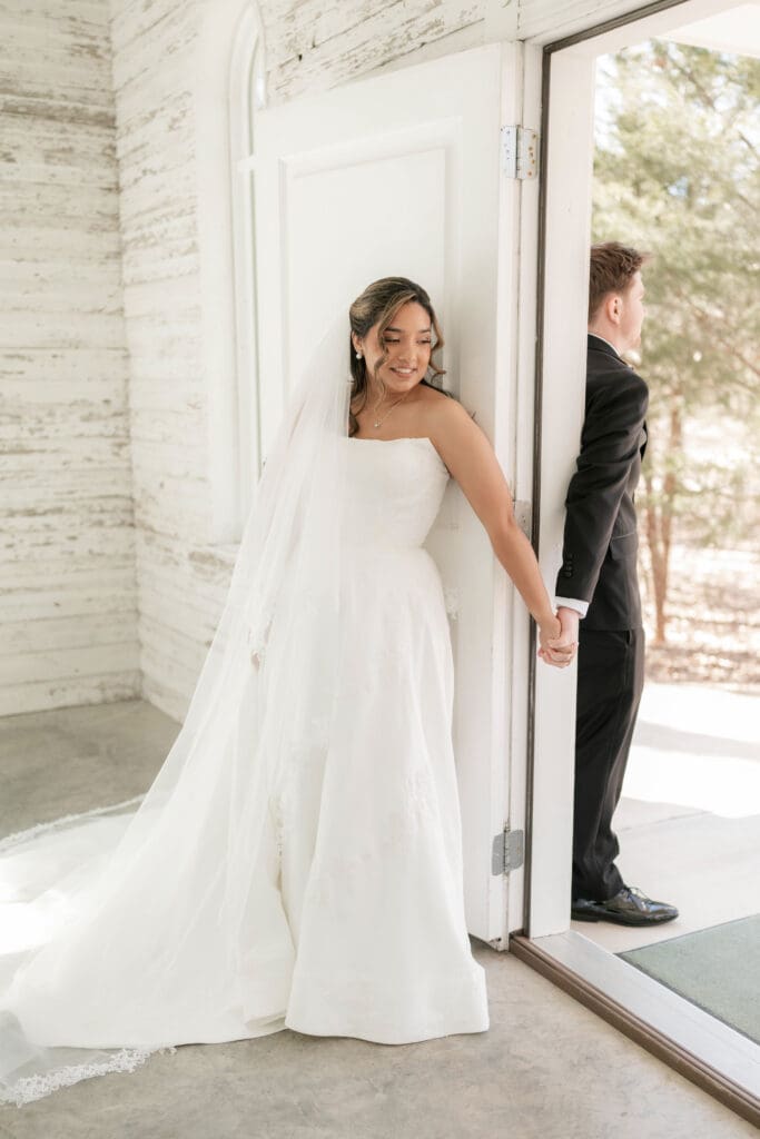 Bride and groom saying private vows to one another in the chapel at Soli Deo Gloria