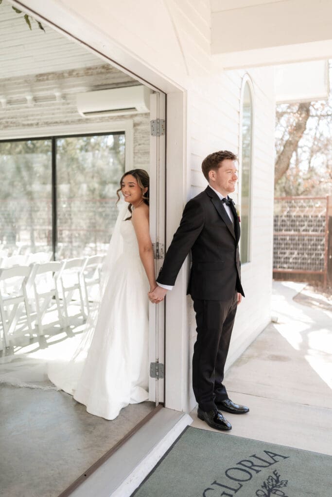 Bride and groom saying private vows to one another in the chapel at Soli Deo Gloria