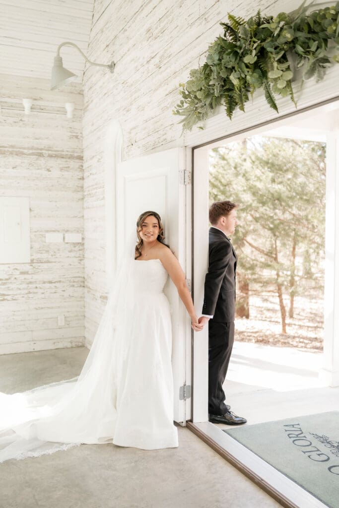 Bride and groom saying private vows to one another in the chapel at Soli Deo Gloria