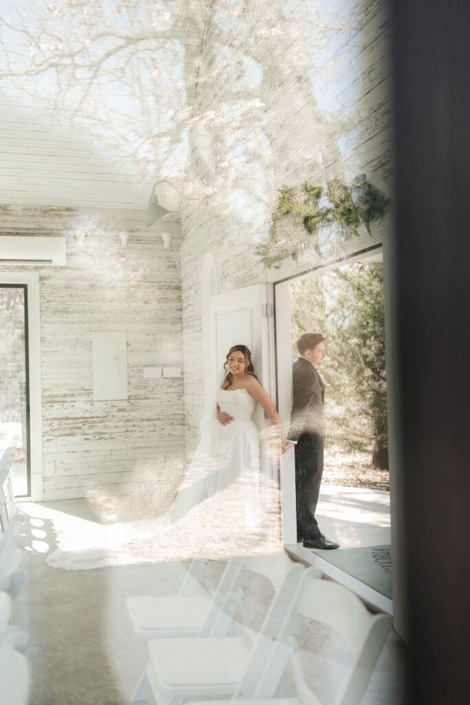 Bride and groom saying private vows to one another in the chapel at Soli Deo Gloria