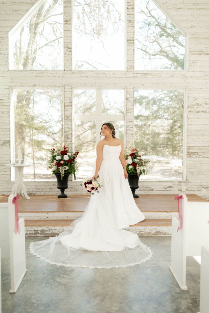 Bridal portraits in the chapel at Soli Deo Gloria weddings and events in Decatur