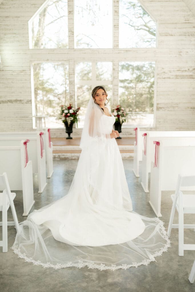 Bridal portraits in the chapel at Soli Deo Gloria weddings and events in Decatur