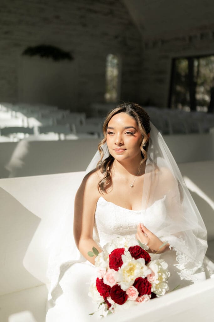 Bridal portraits in the chapel at Soli Deo Gloria weddings and events in Decatur