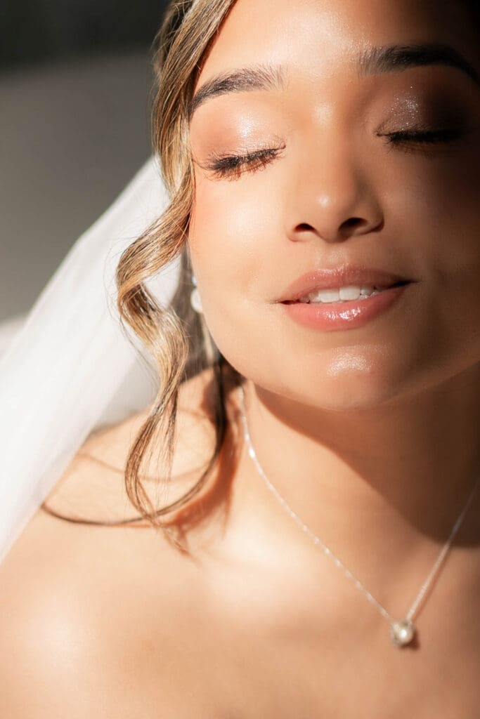 Close up portrait of bride during her wedding photography in Fort Worth, TX