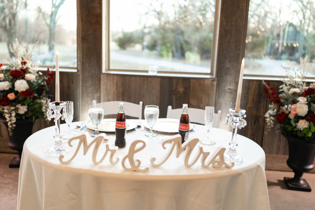 The head table inside the reception hall at Soli Deo Gloria in Decatur