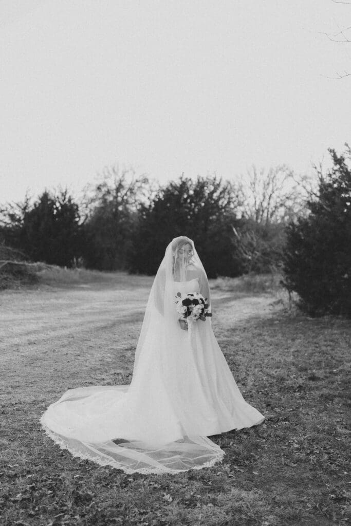 Moody golden hour bridal portraits outside at Soli Deo Gloria in Decatur