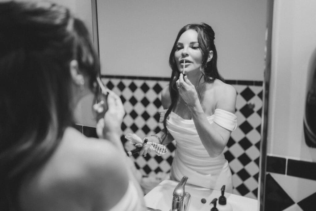Bride getting ready for her wedding at Soma Winery in Fort Worth, TX