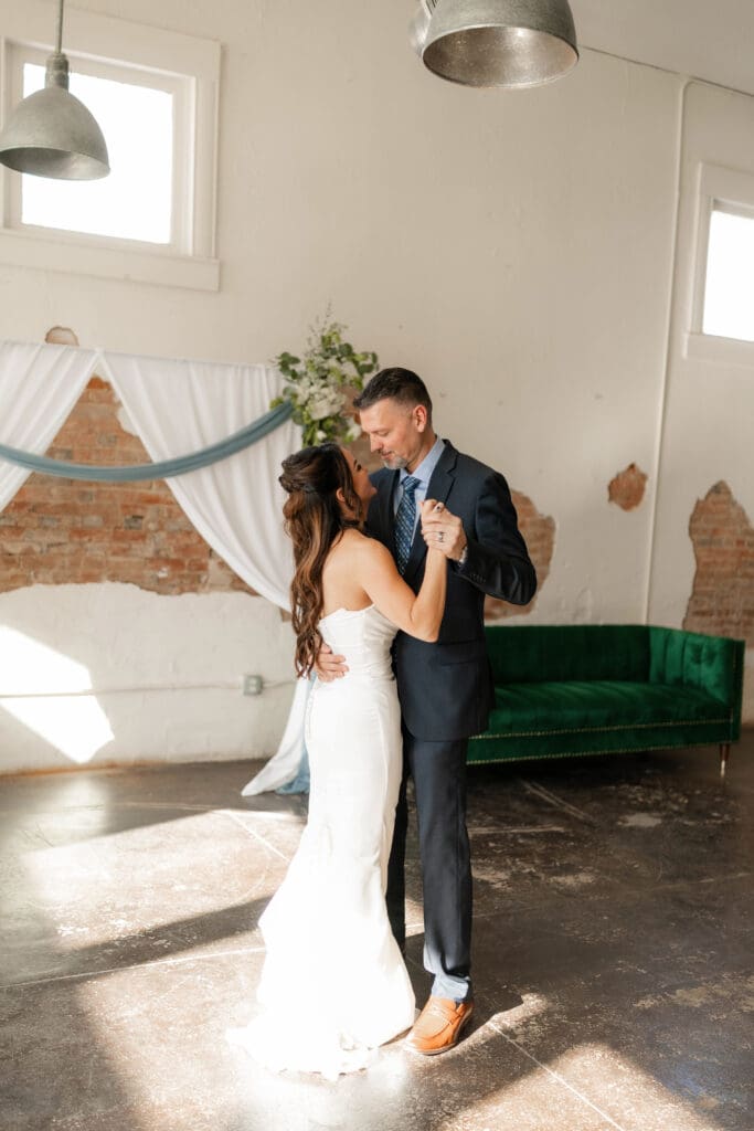 Bride and groom's first dance at Soma Winery in Fort Worth, TX