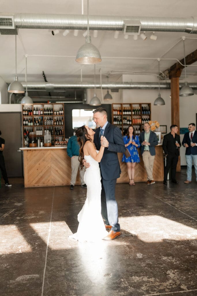 Bride and groom's first dance at Soma Winery in Fort Worth, TX