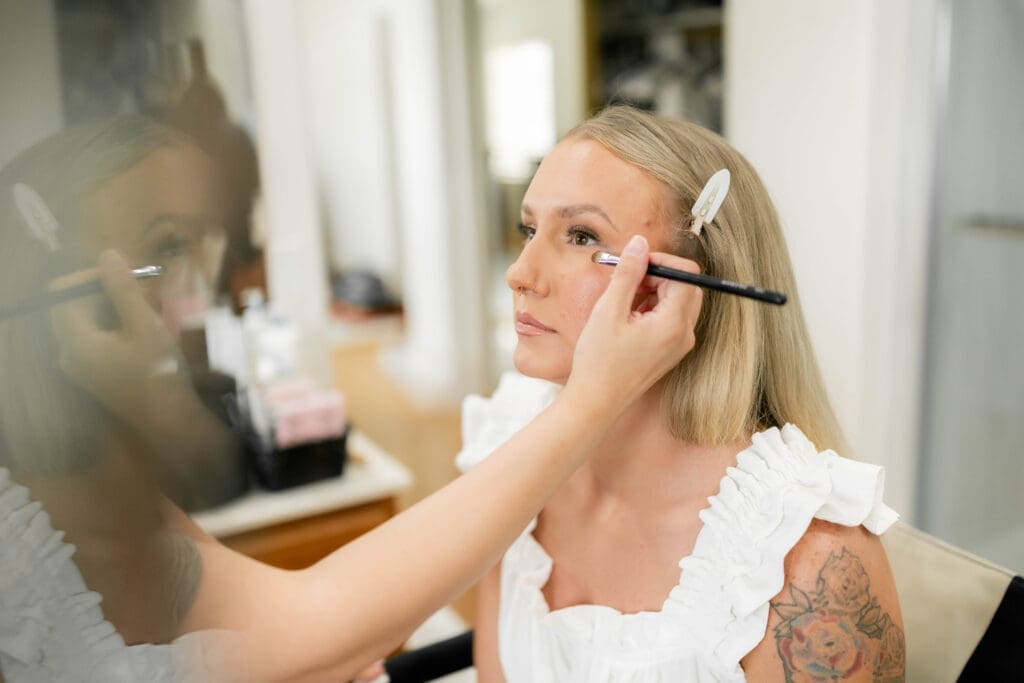 Bride getting ready for her wedding at Lost Dutchman State Park in Arizona