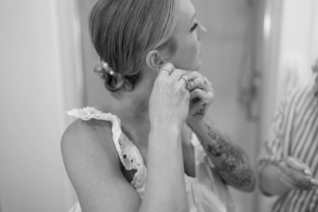 Bride getting ready for her wedding at Lost Dutchman State Park in Arizona