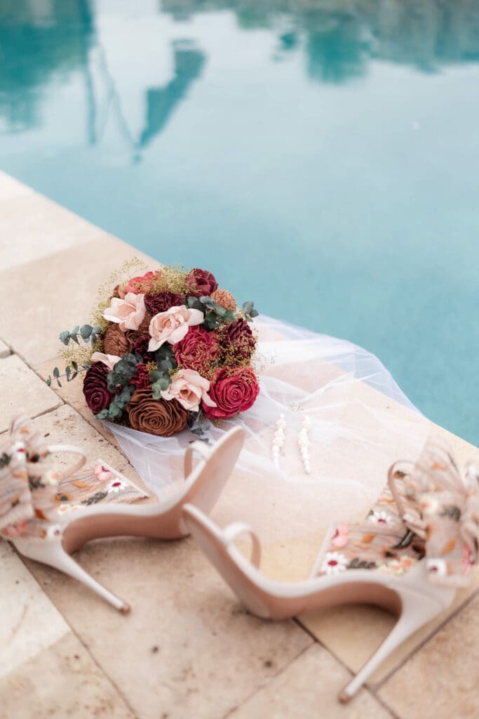 Wedding detail shots at the Airbnb during their Arizona destination wedding