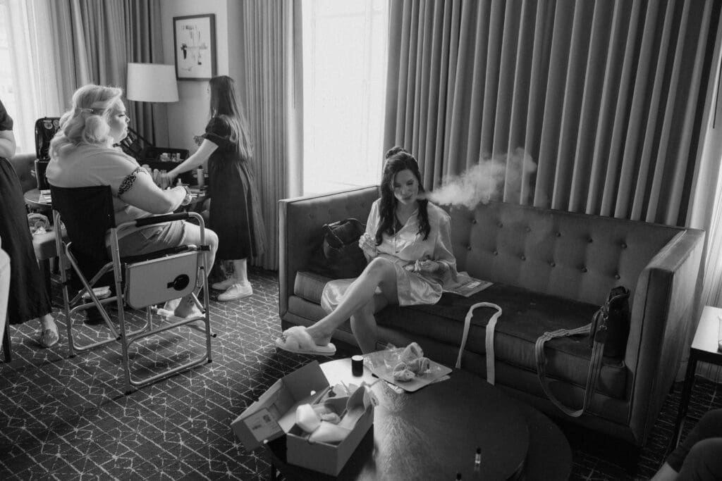 Bridesmaids getting ready and vaping