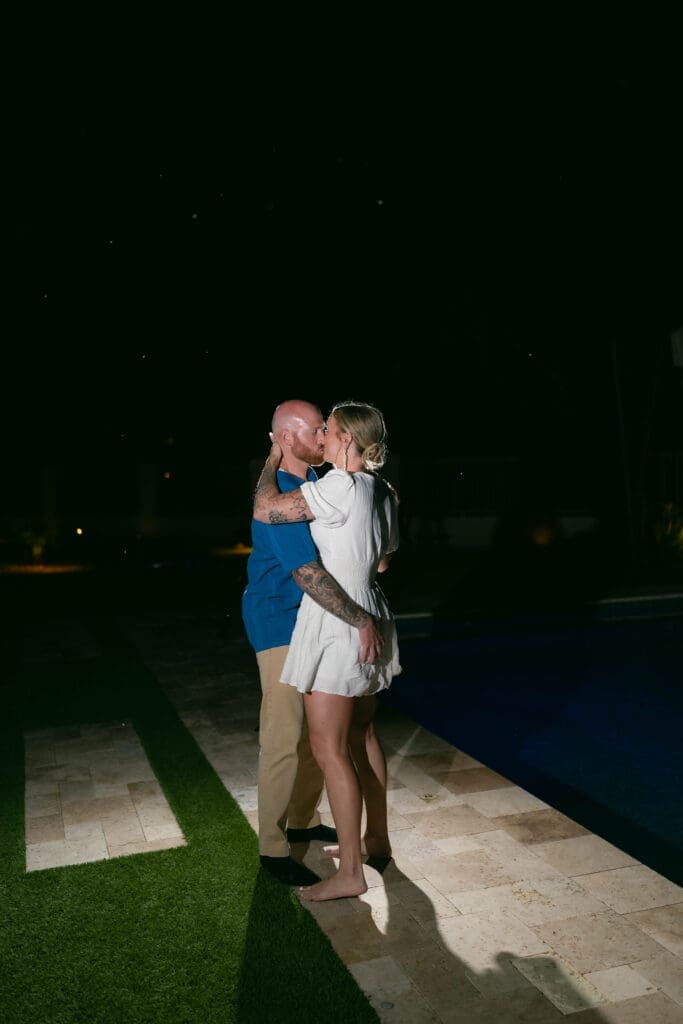 Bride and groom's first dance as husband and wife on the back patio of their Airbnb in Phoenix, Arizona