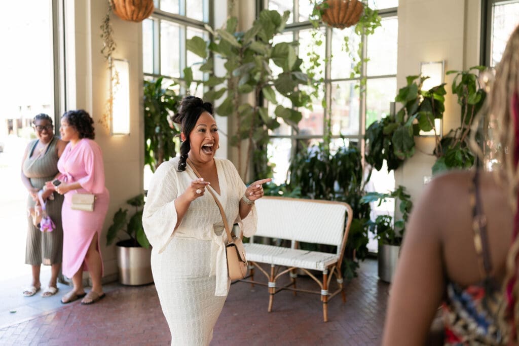 Woman excited at her surprise proposal at the Sundance Square Pavilion in Fort Worth