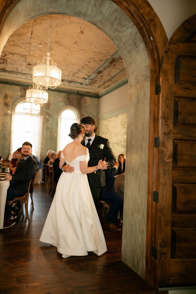Bride and groom's first dance at The 1906 wedding venue in Whitesboro, TX