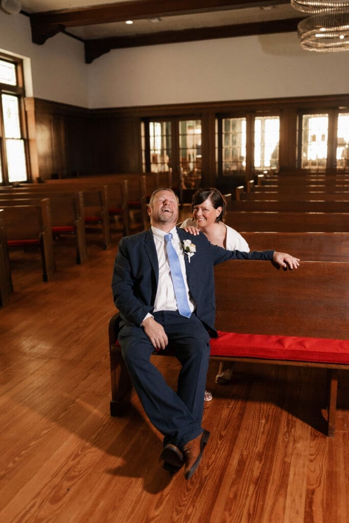 Bride and groom posing for portraits at another location after their Downtown Weatherford Elopement 
