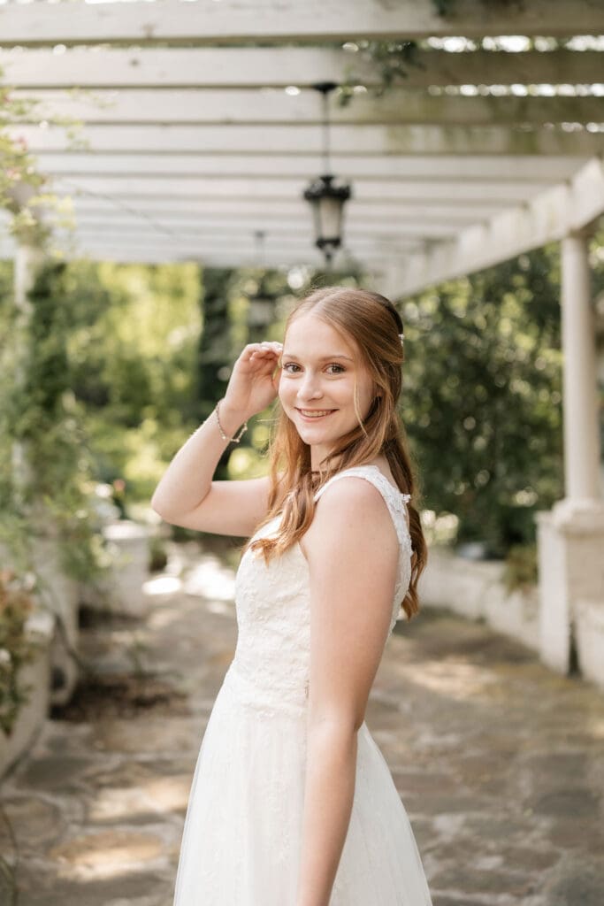 Bride portraits at Chandor Gardens in Weatherford, TX, during her wedding photography session