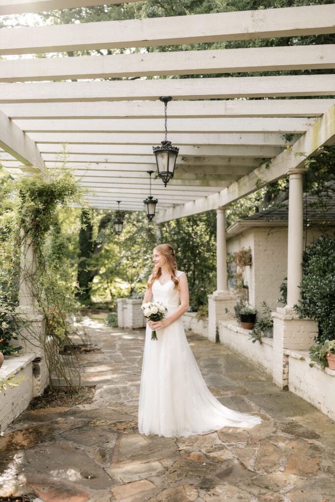 Bride portraits at Chandor Gardens in Weatherford, TX, during her wedding photography session