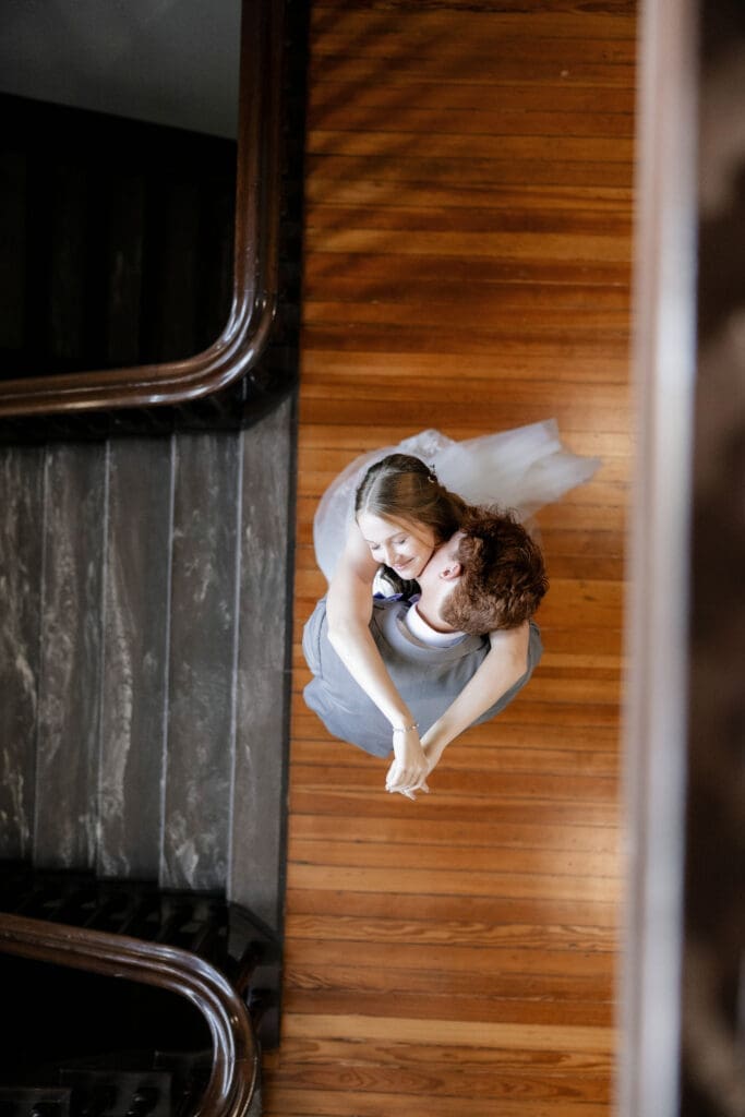 Bride and groom dancing in the Weatherford Courthouse during their elopement