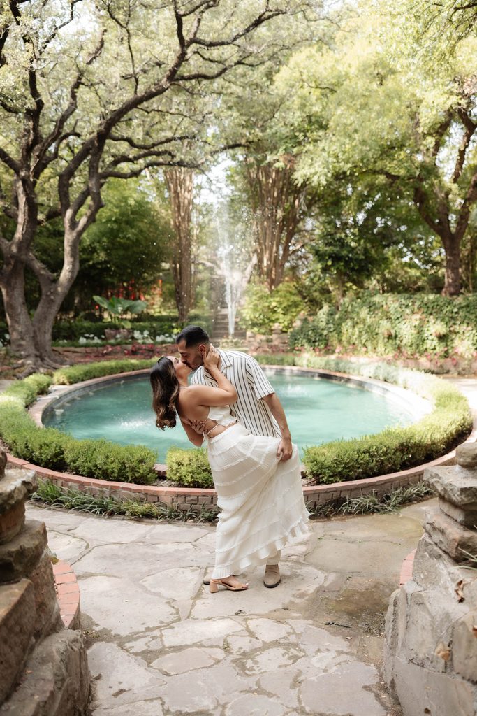Man and woman dip kissing 